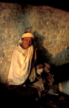 a Holy men and Street Sadhus at the Holy Ganges River in the city of Rishikesh in the Province Uttarakhand in India.  India, Rishikesh, February, 1998