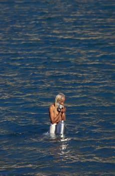 a Holy men and Street Sadhus at the Holy Ganges River in the city of Rishikesh in the Province Uttarakhand in India.  India, Rishikesh, February, 1998