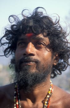 a Holy men and Street Sadhus at the Holy Ganges River in the city of Rishikesh in the Province Uttarakhand in India.  India, Rishikesh, February, 1998