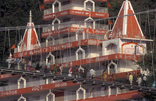 a Hindu Hermitage or Monastery of Ashram at the Holy Ganges River in the city of Rishikesh in the Province Uttarakhand in India.  India, Rishikesh, February, 1998