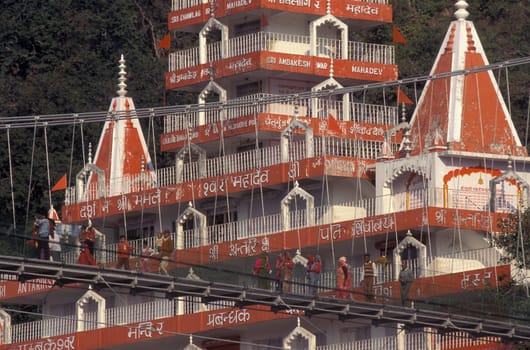 a Hindu Hermitage or Monastery of Ashram at the Holy Ganges River in the city of Rishikesh in the Province Uttarakhand in India.  India, Rishikesh, February, 1998