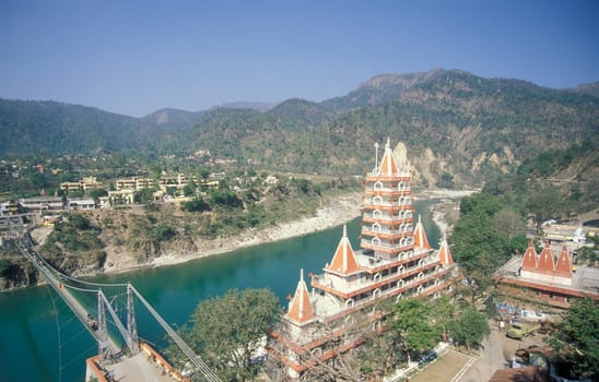a Hindu Hermitage or Monastery of Ashram at the Holy Ganges River in the city of Rishikesh in the Province Uttarakhand in India.  India, Rishikesh, February, 1998