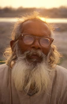 a Holy men and Street Sadhus at the Holy Ganges River in the city of Rishikesh in the Province Uttarakhand in India.  India, Rishikesh, February, 1998