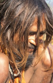 a Holy men and Street Sadhus at the Holy Ganges River in the city of Rishikesh in the Province Uttarakhand in India.  India, Rishikesh, February, 1998