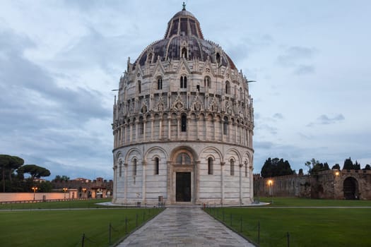 Pisa, Italy - 29 June 2023: cathedral sightseeing, travel destination, sunrise light, famous artistic building