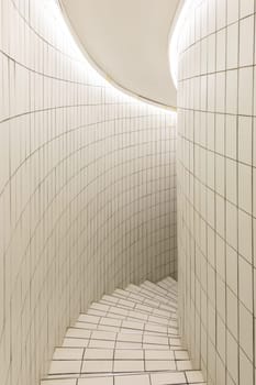 Contemporary white staircase. Apartment indoor, luxury interior - nobody