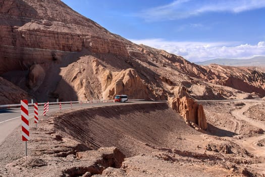The Pan-American Highway passes through the Valley of the Dead high on the altiplano in the Atacama Desert in northern Chile, South America.