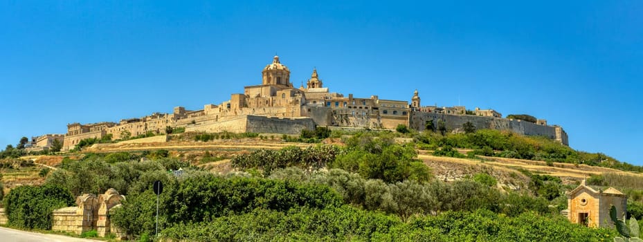 The fortified medieval city Mdina, the Silent City with ancient walls and bastion defenses. Malta travel destination.