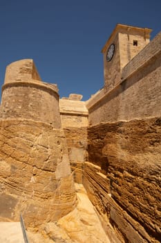 Ancient Fortress in Citadel rises above Victoria city, a historic landmark with panoramic views. Symbol of strength and shelter for islanders. Gozo island Malta