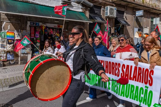 Porto, Portugal: May 1, 2024: Celebration and Protest of the May 1in Portugal, Labour Day, in Porto, Portugal