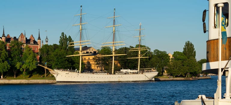 AF Chapman sailing vessel, a full rigged steeled ship constructed in1888, and moored on the western shore of the islet Skeppsholmen in central Stockholm, Sweden, now serving as a youth hostel