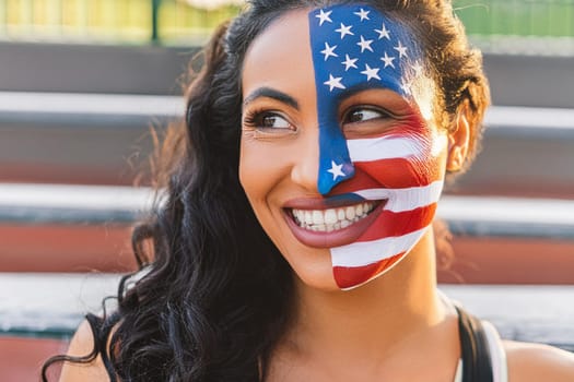 A fan of the American team during the competition at the Olympic Games at the stadium.