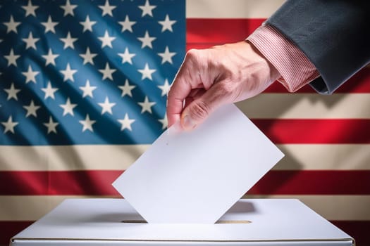 usa elections the hand of man putting vote in the ballot box.