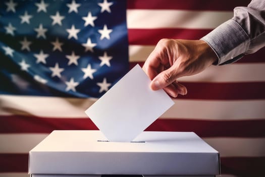 usa elections the hand of man putting vote in the ballot box.
