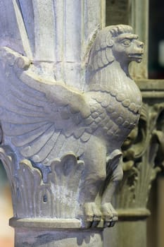 Detail of the pulpit in the parish church of St. Mark in Korcula, Croatia