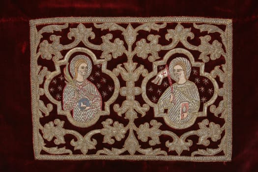Gold embroidered church vestment, detail, Abbot's treasury in the Saint Mark Church in Korcula, Korcula island, Croatia