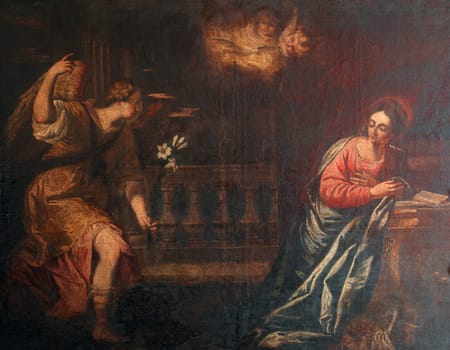 Annunciation of the Virgin Mary, painting in the Abbot's treasury in the Saint Mark Church in Korcula, Korcula island, Croatia