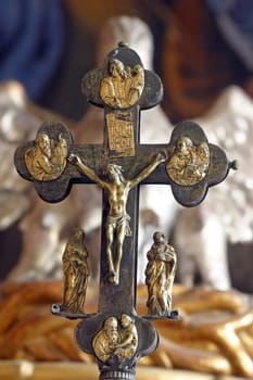 The cross on the altar in the Church of the Holy Three Kings in Komin, Croatia