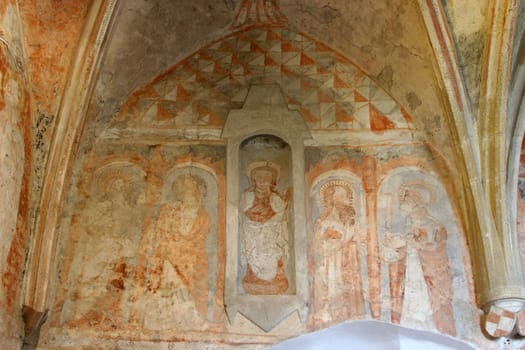Old fresco in the church of St. Brice of Tours in Kalnik, Croatia