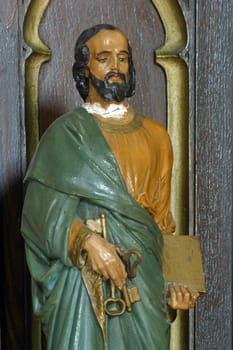 Saint Peter, statue on the altar of Saint Valentine in the Church of the Holy Trinity in Krapinske Toplice, Croatia
