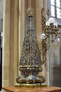 Pyramidal baroque reliquary in Cathedral of the Assumption of the Virgin Mary in Zagreb, Croatia