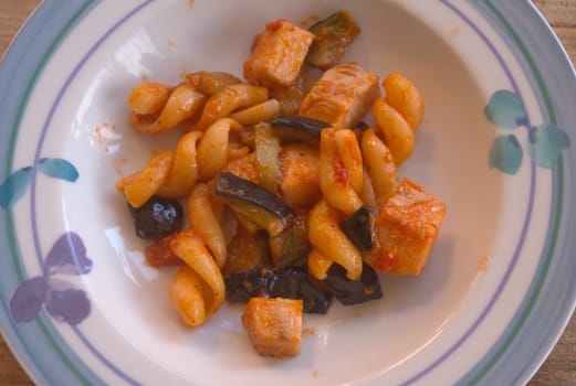 pasta with ragout of swordfish and eggplants