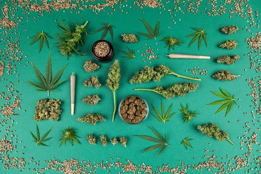 Medical marijuana, cbd,  Cannabis buds, hemp leaves concept