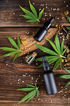 Cbd oil and marijuana plant, hemp seeds, medical marijuana concept