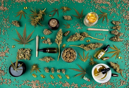 Marijuana and cannabis buds, cbd concept