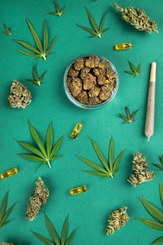Medical marijuana, cbd,  Cannabis buds, hemp leaves concept