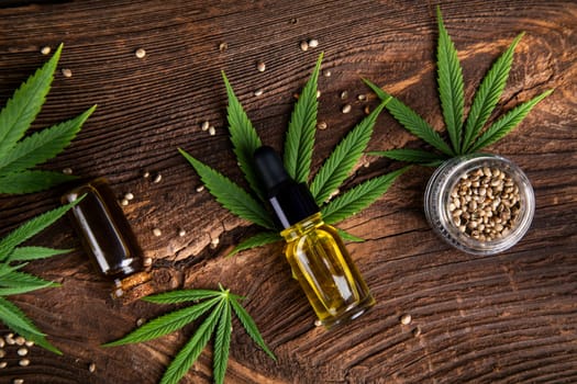 Hemp oil and marijuana leaves on hemp extract, cbd