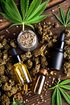 Oil cbd, cannabis and hemp leaves, medical marijuana concept