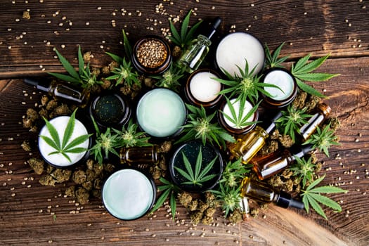 Cosmetics hemp, medical marijuana concept