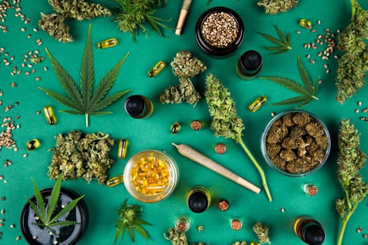 Marijuana and cannabis buds, cbd concept