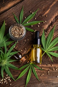 Oil cbd, cannabis and hemp leaves, medical marijuana concept