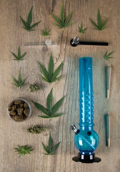 Medical marijuana, flat lay composition, Cbd, weed, cannabis buds