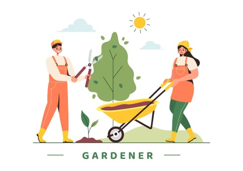 Gardener Vector Illustration with Garden Tools, Farming, and Growing Vegetables in a Botanical Summer Gardening Flat Style Cartoon Background