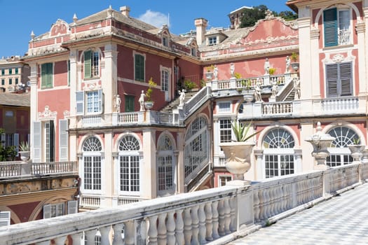 Genoa, Italy - 6 August 2023: Royal Palace - Palazzo Reale - exterior with blue sky, nobody