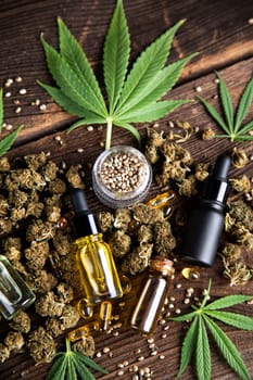 Oil cbd, cannabis and hemp leaves, medical marijuana concept