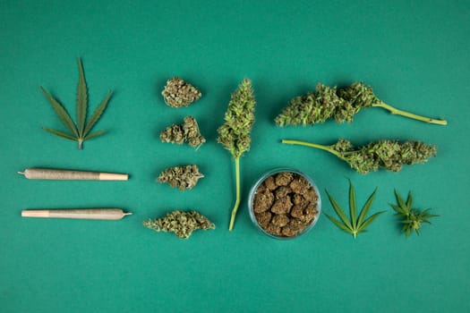 Medical marijuana, cbd,  Cannabis buds, hemp leaves concept