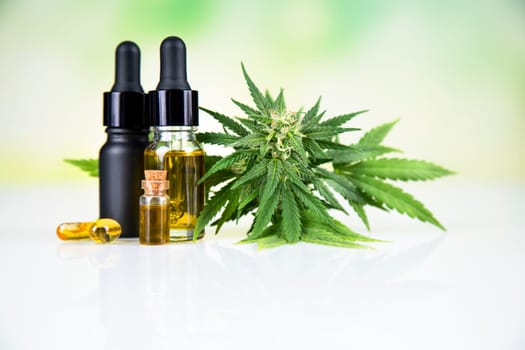 Bottles of cbd oil, marijuana and hemp