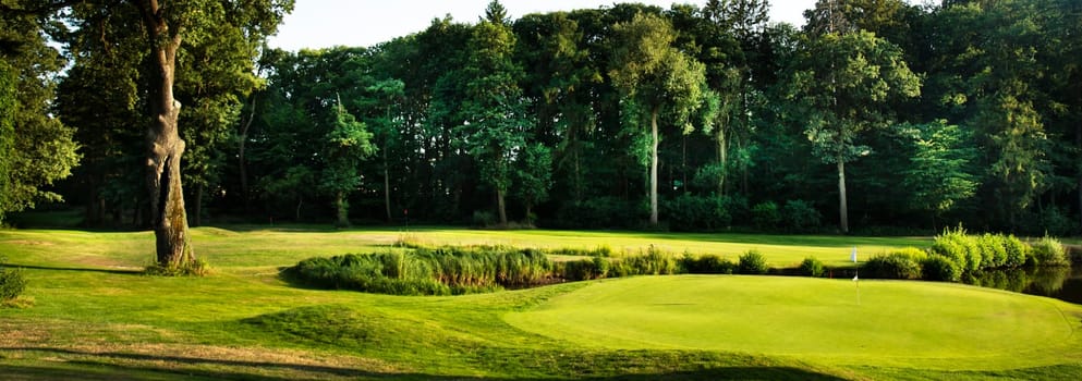Golf course with green grass