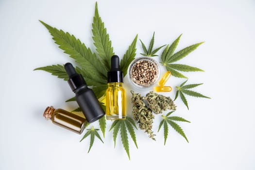 Bottles of cbd oil, marijuana and hemp