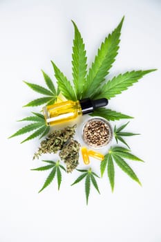 Bottles of cbd oil, marijuana and hemp