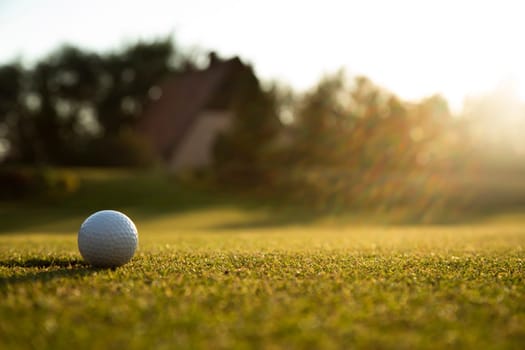 Golf ball, course on a sunny day
