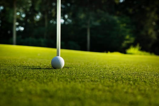 Sport and lifestyle, Golf ball on green grass on course
