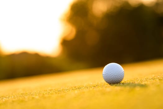Golf ball, course on a sunny day