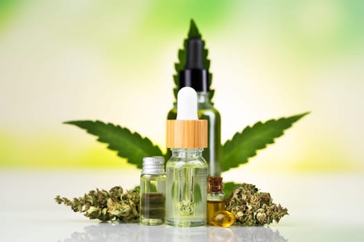 Bottles of cbd oil, marijuana and hemp