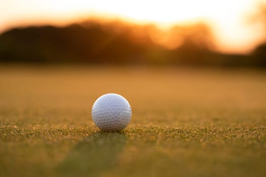 Close up of golf ball on green grass, Sport and lifestyle