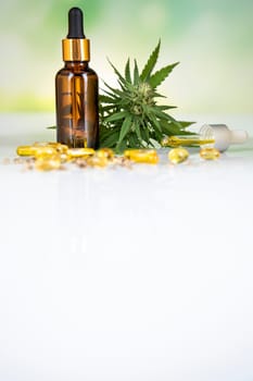 Bottles of cbd oil, marijuana and hemp